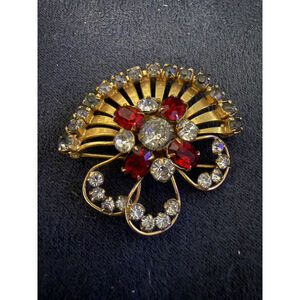 Vintage Gold Pink Rhinestone Scitarelli Brooch / Pendant 3.8cm JB4